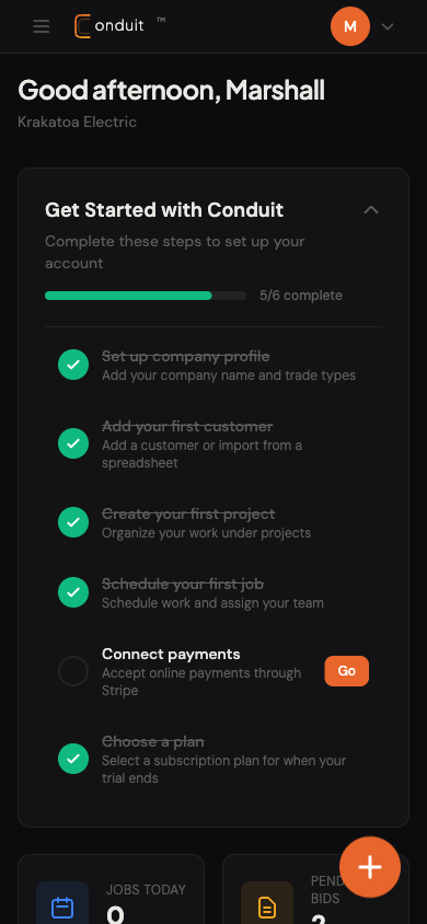 Conduit dashboard on mobile