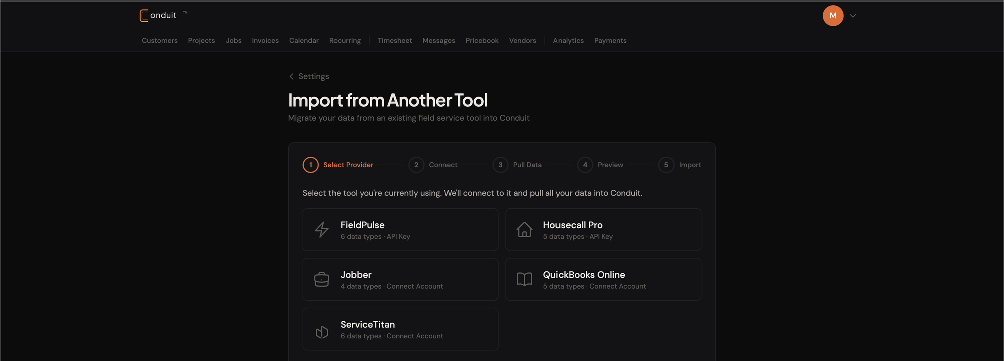 Select Provider step with five platform tiles
