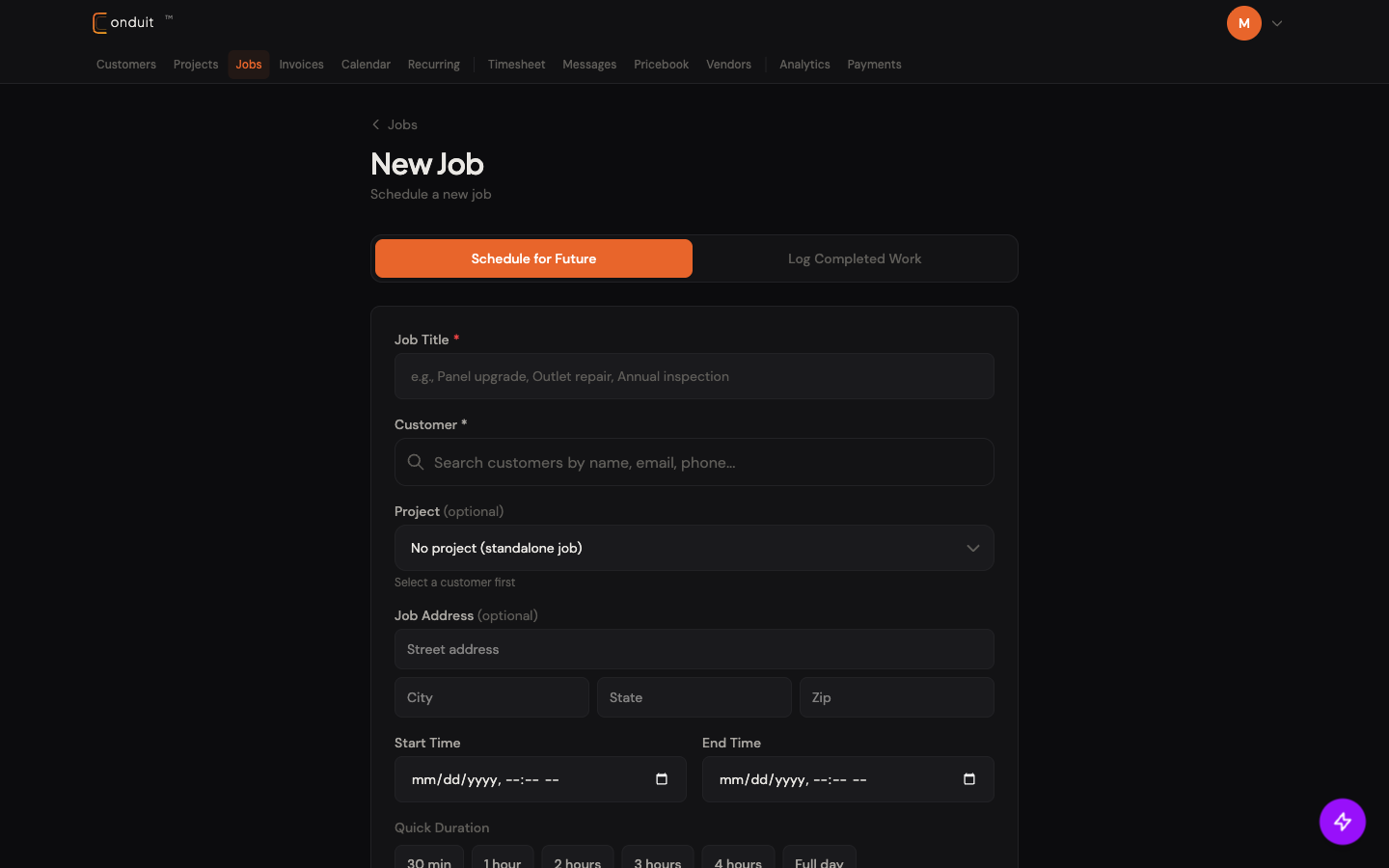 New Job form